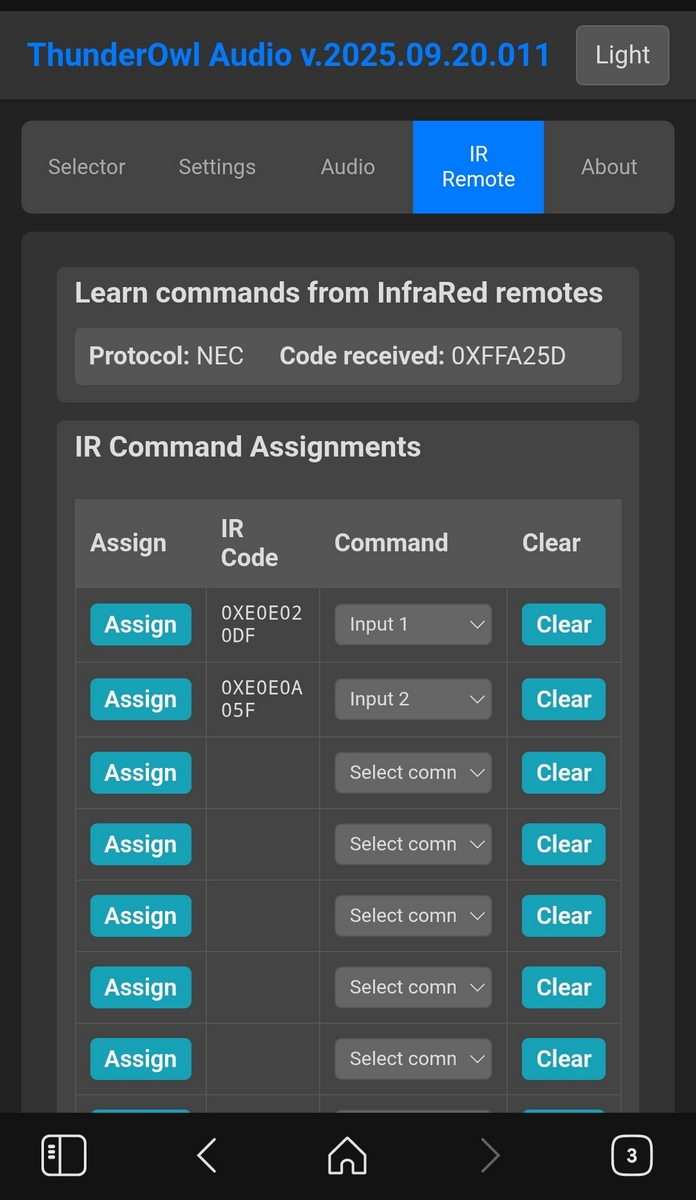 InfraRed Control Learning